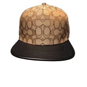 Coach Flat-brimmed Khaki and Leather Unisex Cap, NWT